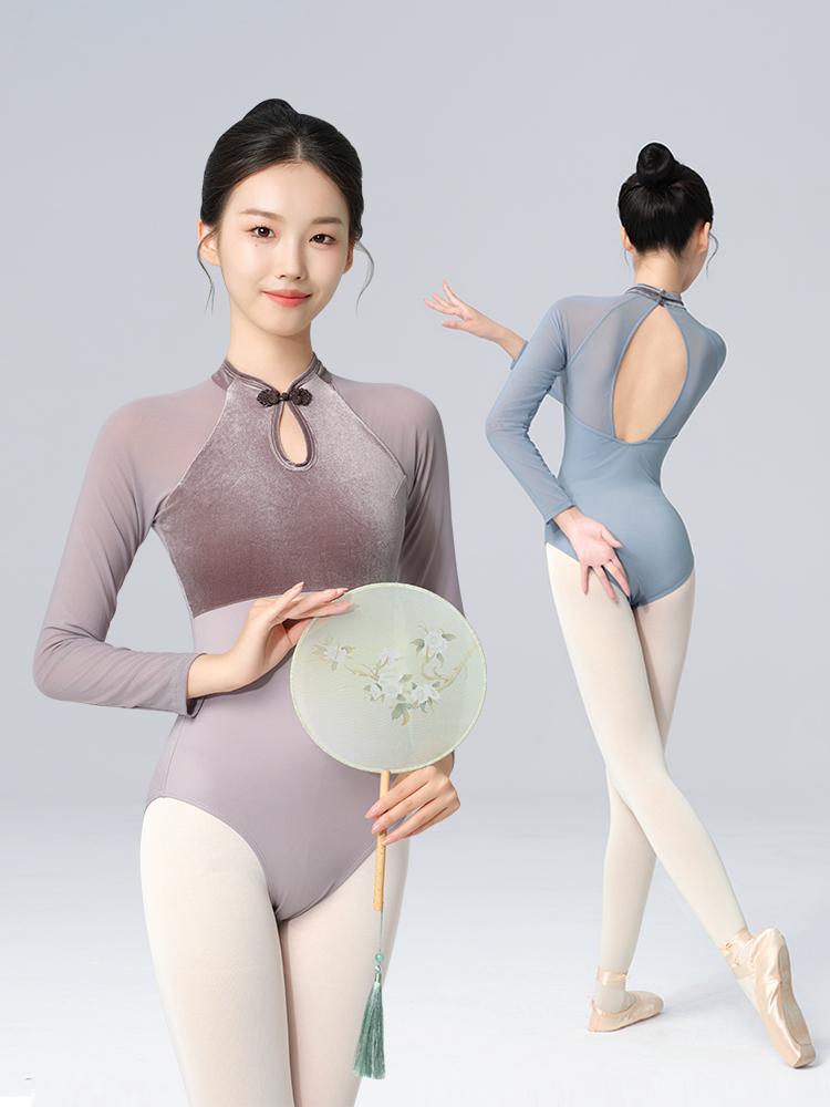 여성 체조복 벨벳 롱슬리브 무용 연습복 가을 겨울용 - 메인 이미지