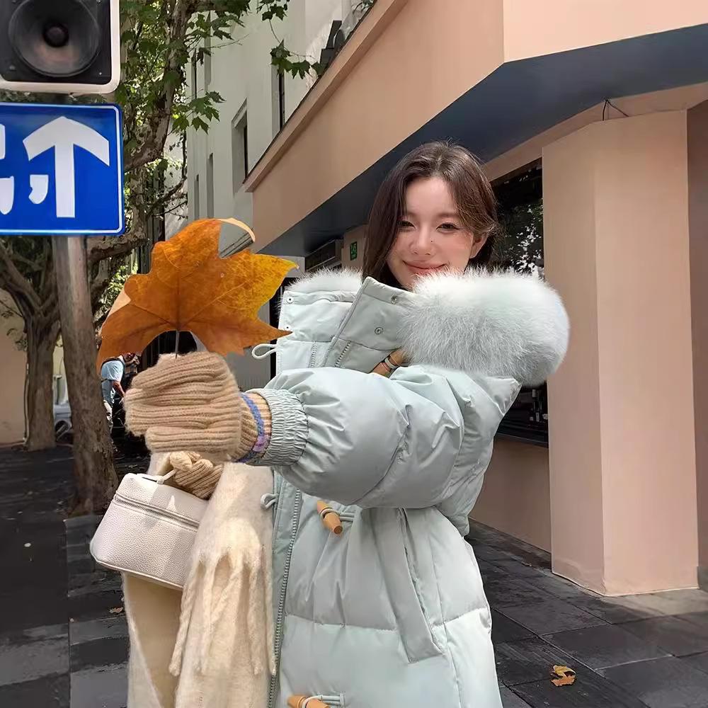 떡볶이 패딩 무릎위 큰 모피 카라 두꺼운 다운 자켓 - 상세 이미지 4