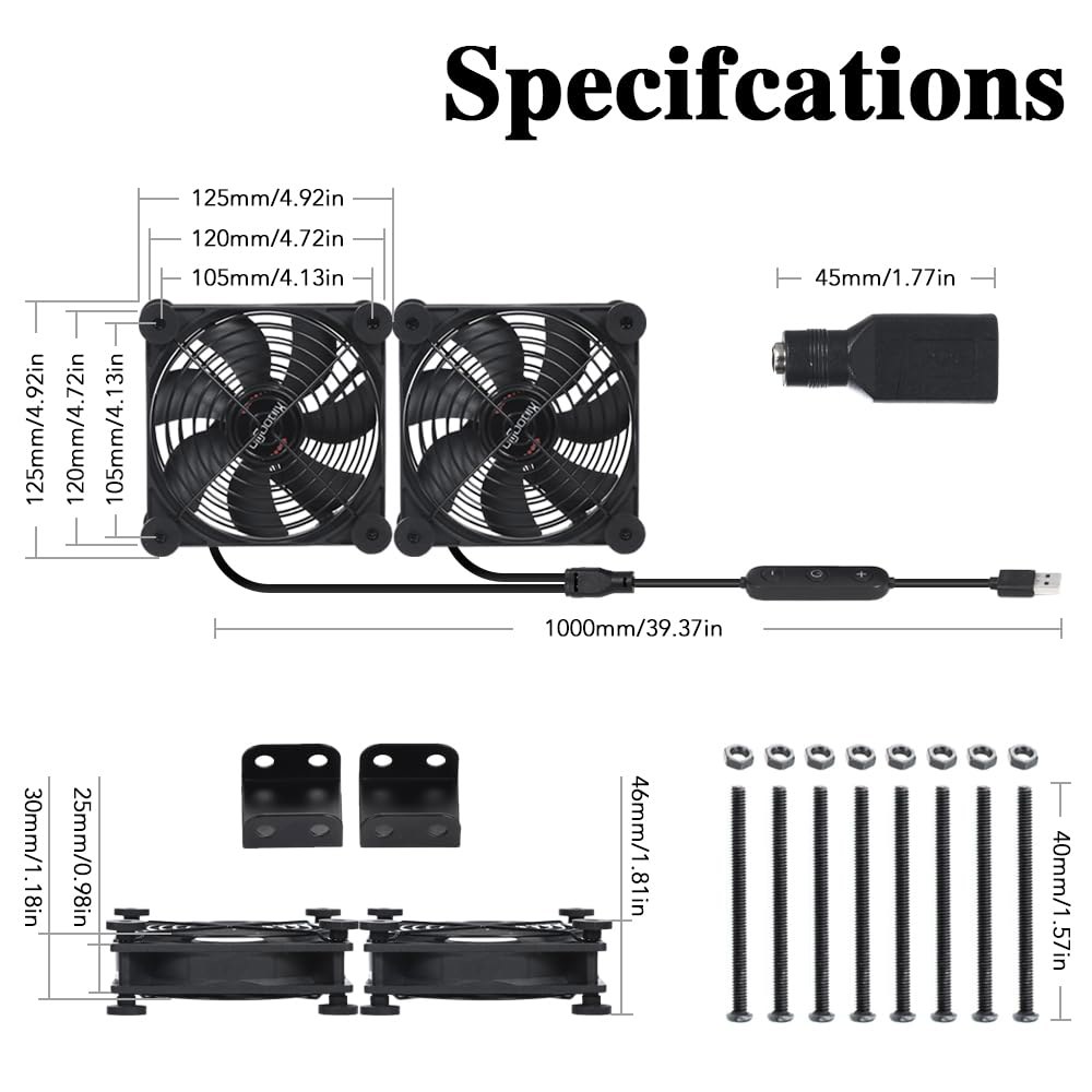 태블릿 TV 수신기 라우터 DVR Xbox 온실 케넬 컴퓨터 캐비닛 구성품 냉각을 위한 10단 USB 5V DC 12V IPX5 방수 냉각 팬이 포함된 샤오키지아 듀얼 120mm - 상세 이미지 3