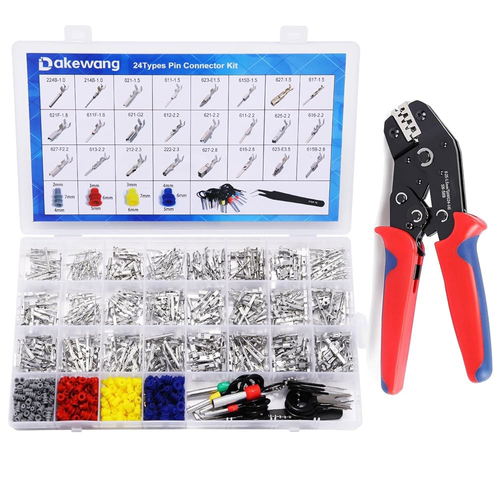 다광 24형 900pcs 자동차 핀 커넥터 키트, 1/1.5/1.8/2.2/2.3/2.8/3.5mm 남녀 전선 핀, 비절연 단자 키트. (크림프 도구) 899 Pin kit - 상품 이미지