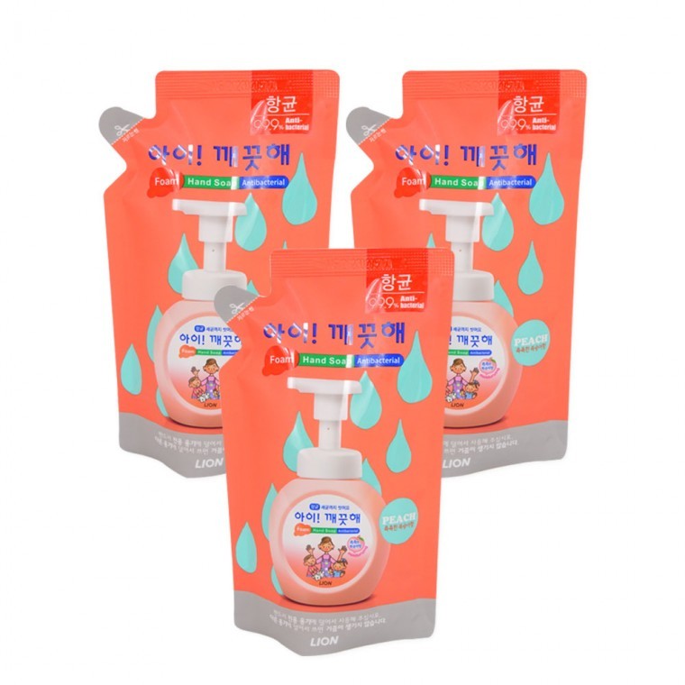 아이깨끗해(리필 200ml) 복숭아향-3개 유아핸드워시 핸드워시 거품비누 손세정제 모이스처 - 상품 이미지