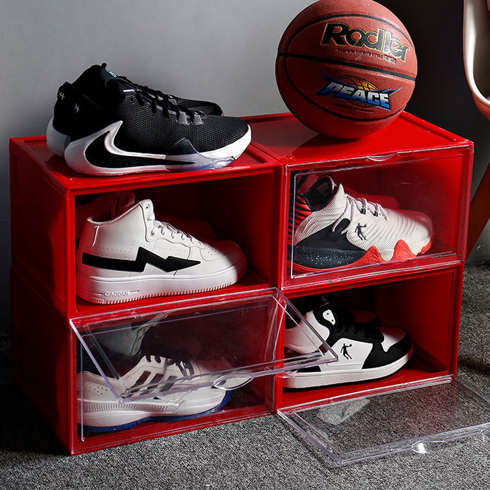 슈락커 자석도어 신발 정리함 현관 신발장 (레드) DIY 슈박스 슈케이스 정리대 보관함