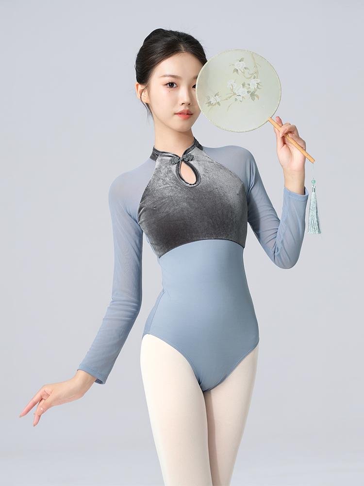 여성 체조복 벨벳 롱슬리브 무용 연습복 가을 겨울용 - 상세 이미지 3