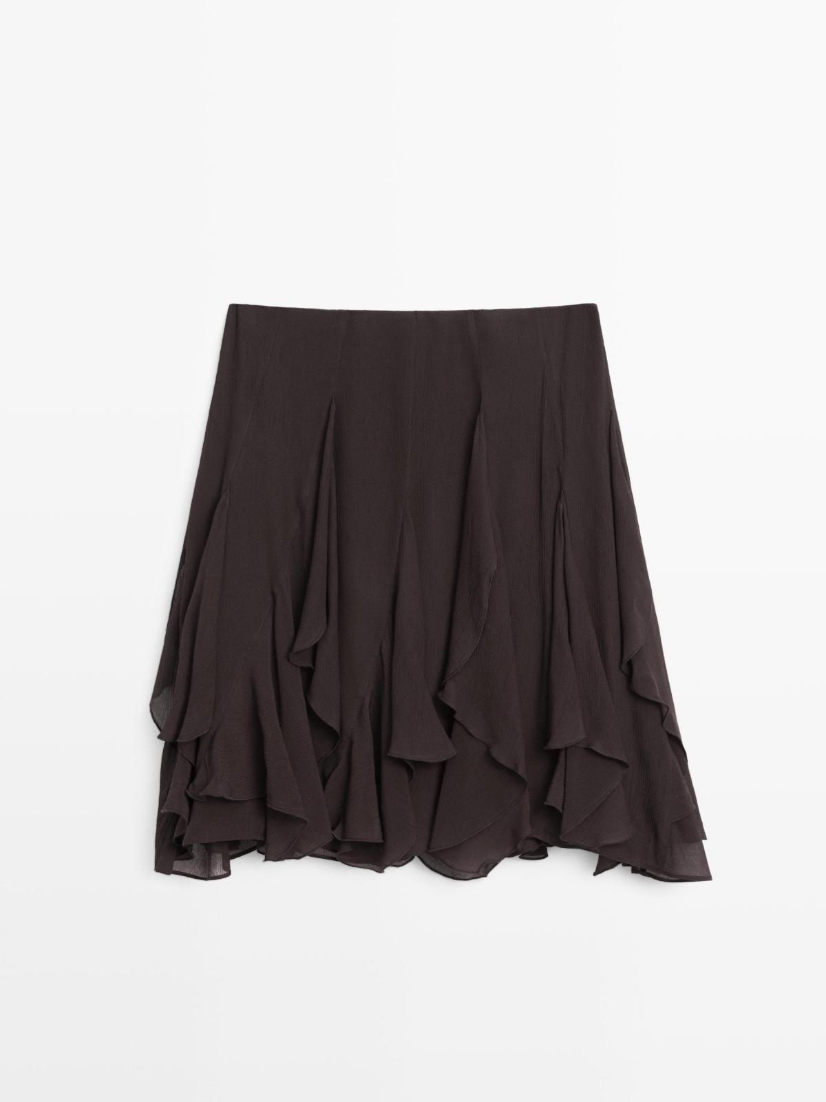 마시모두띠 비대칭 러플 미니 스커트 5201/506 BROWN - 상품 이미지
