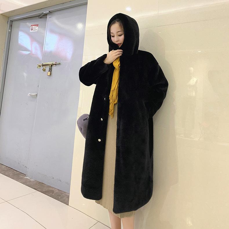 가을 겨울 여성 모조 밍크 양털 두꺼운 루즈핏 모피 코트 이미지 7