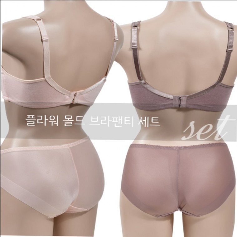 플라워 노와이어 몰드 편안한 착용감 런닝형 브라팬티세트 베이지 편안한브라 - 메인 이미지