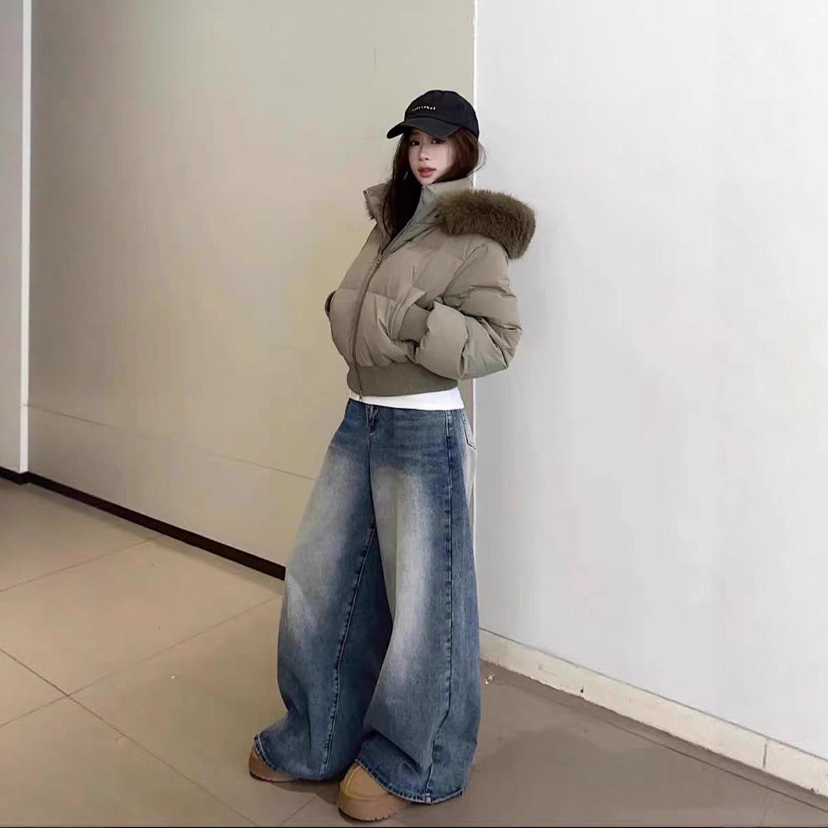오리 다운 패딩 카라 허리 재킷 여성 겨울 두꺼운 짧은 - 상세 이미지 2