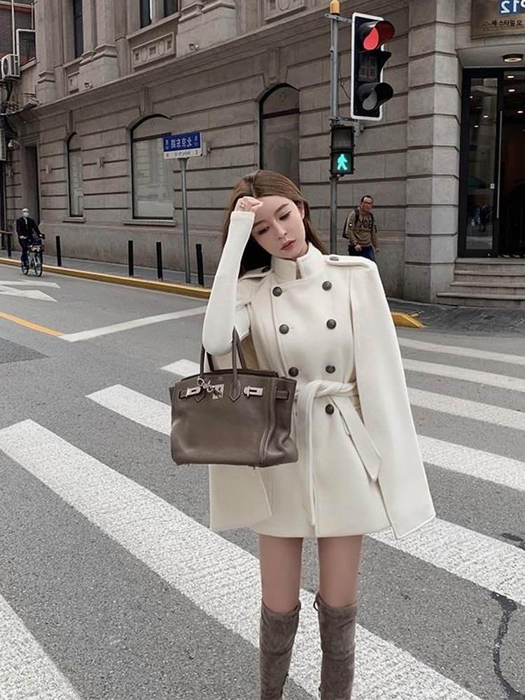 케이프코트 코트 케이프 망토 모직 울코트 자켓 - 상세 이미지 3