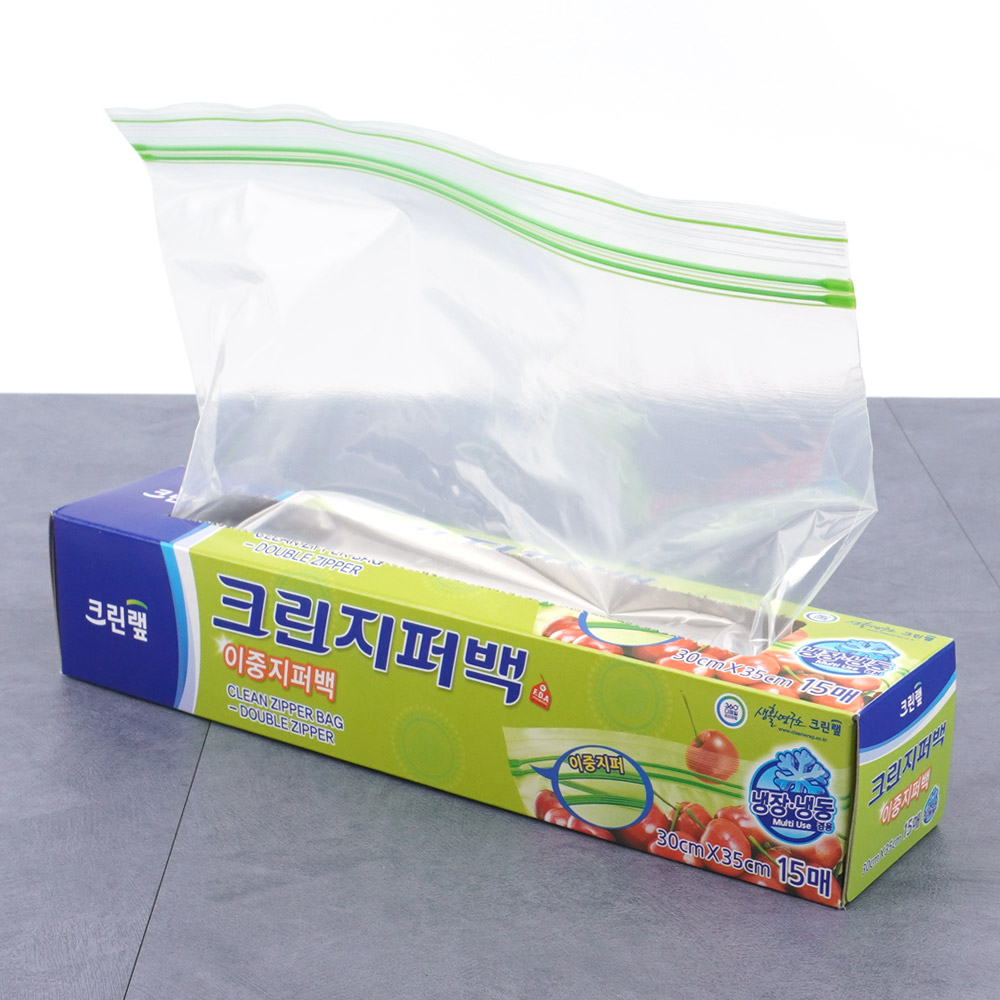 1X2개 30x 35 cm 크린 크린랩 지퍼백 15 매 크린롤백 위생백 비닐 일회용 - 상품 이미지