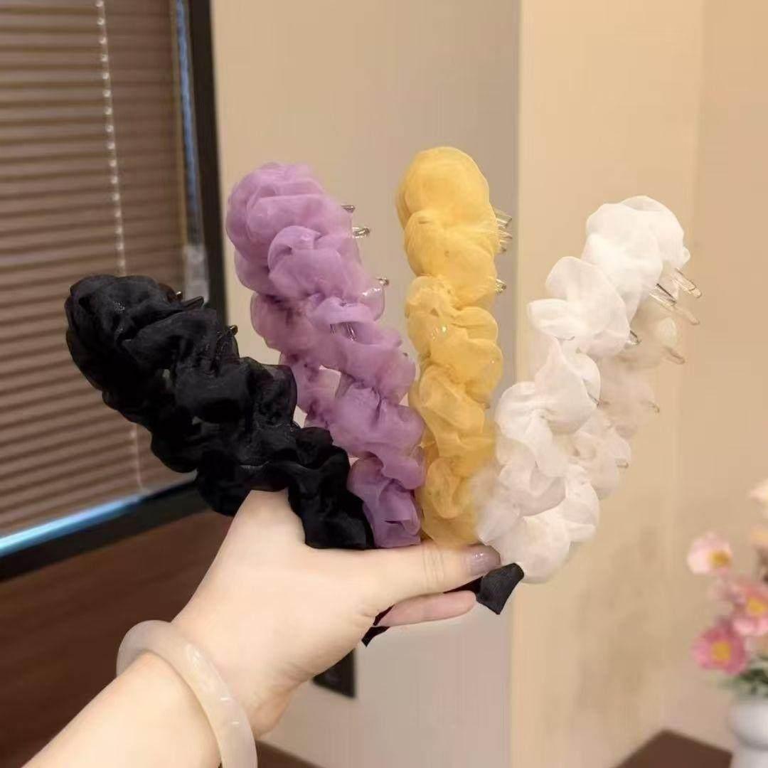 케이크 치즈 패턴 플리츠 머리띠 여성용 여름용 미끄럼방지 블랙 - 상세 이미지 4