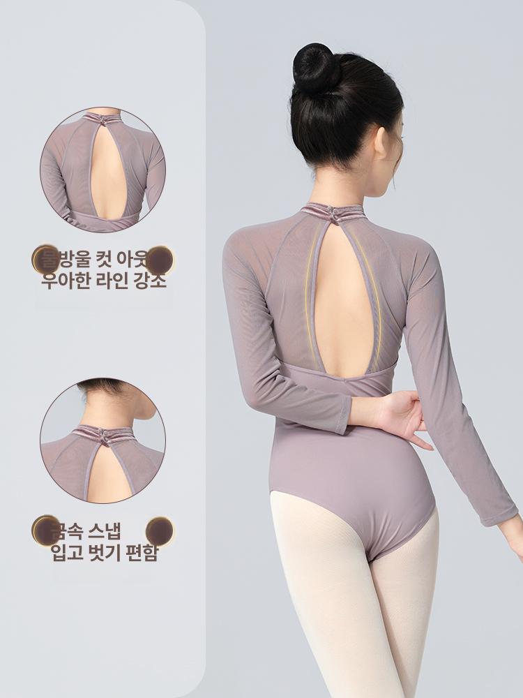 여성 체조복 벨벳 롱슬리브 무용 연습복 가을 겨울용 - 상세 이미지 5