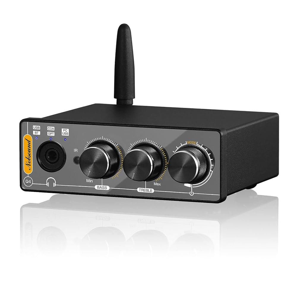 Nobsound Q4 USB 오디오 게이밍 DAC 컨버터 어댑터 미니 블루투스 헤드폰 앰프 PC, PS5, 컴퓨터용, 광학 입력 24비트 192KHz 및 트레블 베이스 컨트롤 리모 - 상품 이미지