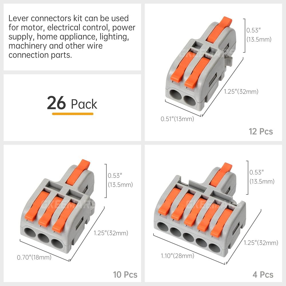 GKEEMARS 26Pcs 컴팩트 스플라이싱 커넥터 와이어 키트 2, 3, 5 회로 인라인 24-12 AWG (그레이) Clear - 상세 이미지 2
