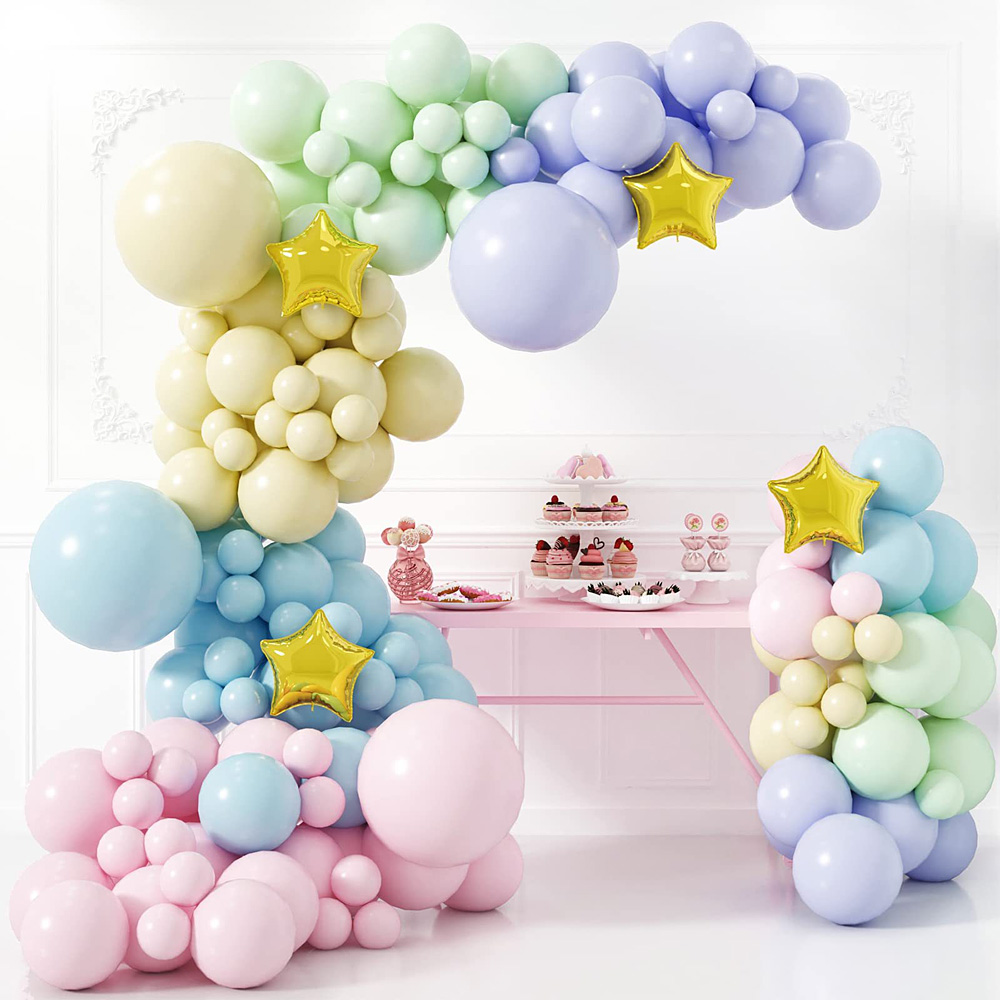 행복 파티 장식 풍선 세트(5색 마카롱) (손 펌프 포함) 생일 돌잔치 칠순 개업식 - 상품 이미지