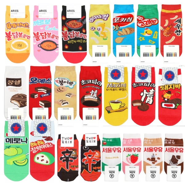 이드로 국내생산 K-푸드 한국 라면 과자 케릭터 발목 양말 재미있는 마니또 선물 스니커즈 양발