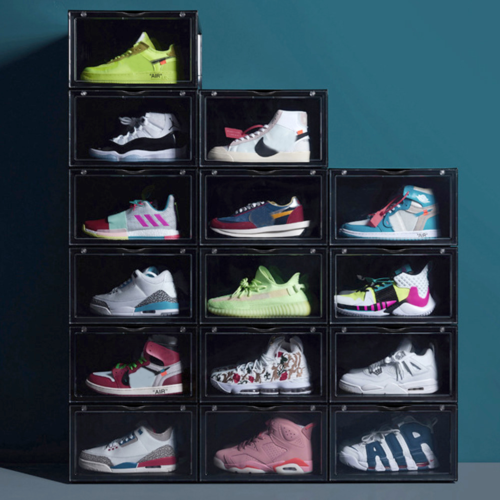 슈락커 자석도어 신발 정리함 현관 신발장 (블랙) DIY 슈박스 슈케이스 정리대 보관함