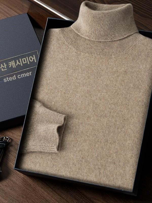 남자 캐시미어 니트 울 터틀넥 스웨터 라운드 목폴라 - 상세 이미지 2