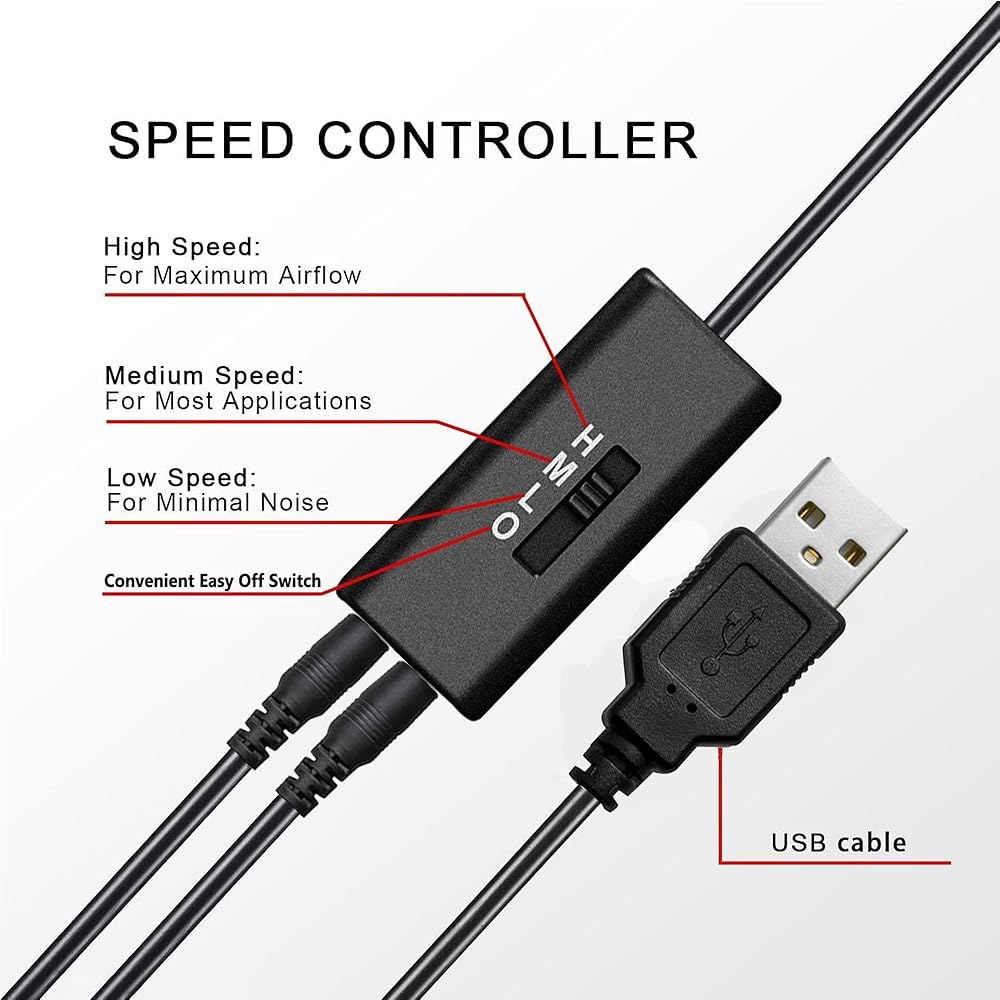 MEGATA 80 x 25mm 조용한 USB 전원 팬, L /M /H 3도 속도 컨트롤러, 라우터 앰프 리시버 전자 게임 콘솔 HD DVR 캐비닛용 5V 냉각 팬(2PCS) - 상세 이미지 3