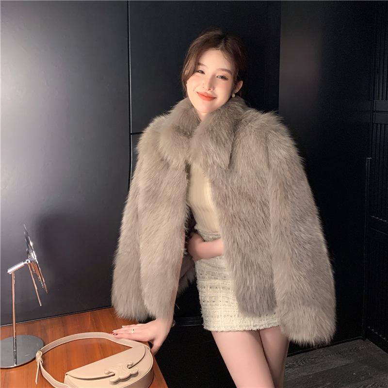 여성용 모조 여우털 패션 가죽 일체형 코트 겨울 숏 두꺼운 스타일 - 상세 이미지 2