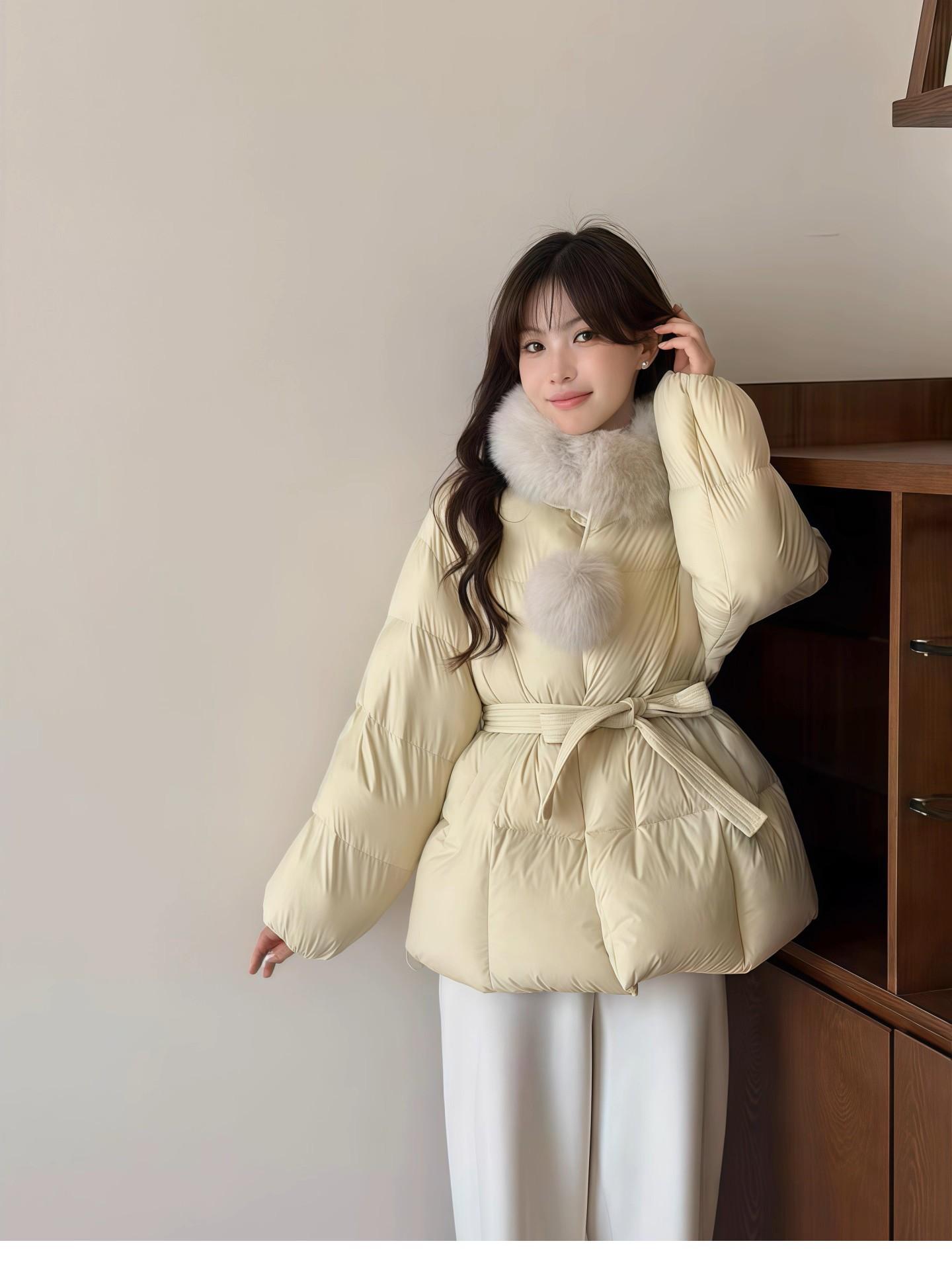 여성용 다운 패딩 오리털 슬림핏 재킷 허리 벨트 이미지 6