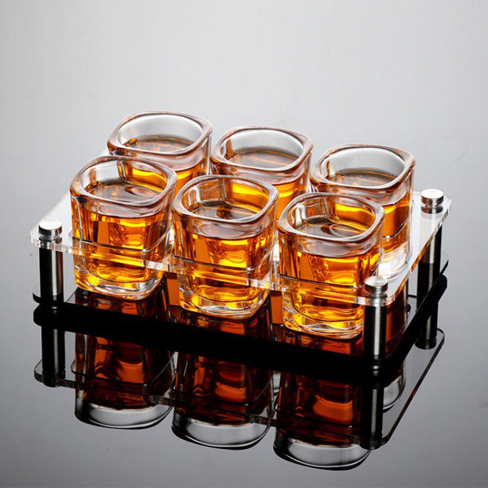홈파티 6구 샷잔 홀더 술잔 받침대 (19 cm) (사각) 아크릴 소주잔 트레이 - 메인 이미지