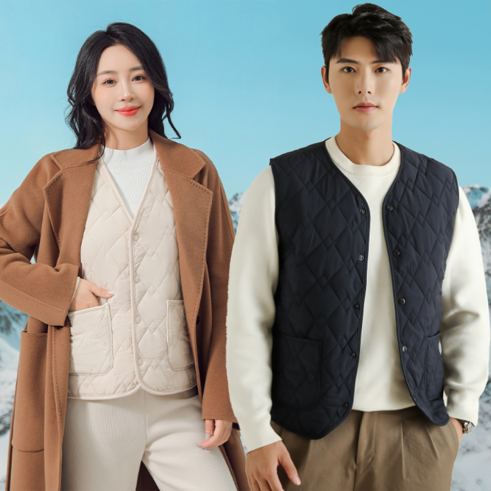 남녀공용 경량 브이넥 누빔 융 패딩조끼 베스트 조끼 - 상품 이미지