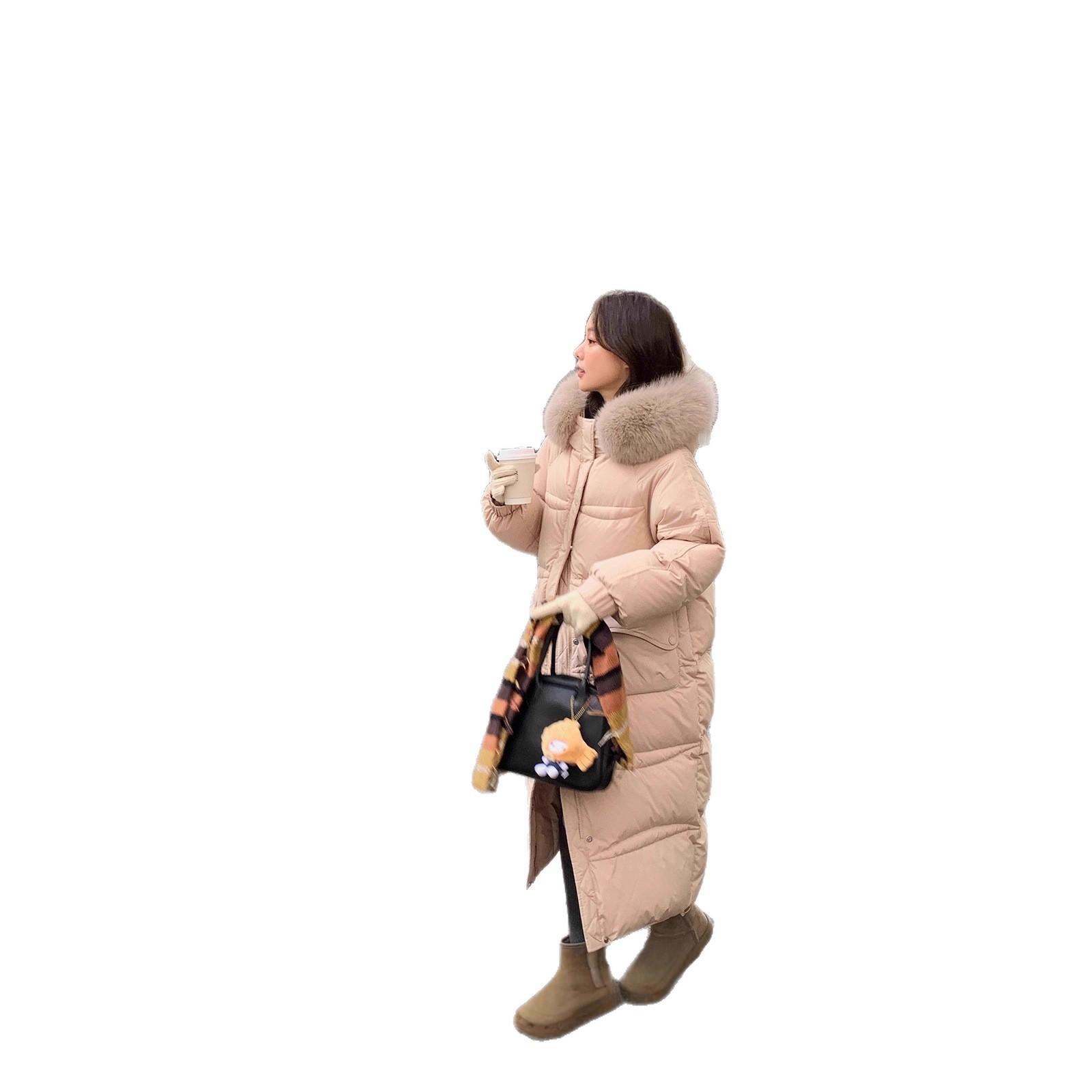 여성 롱 폭스퍼 카라 롱패딩 다운 코트 겨울 두꺼운 아우터 - 상세 이미지 5