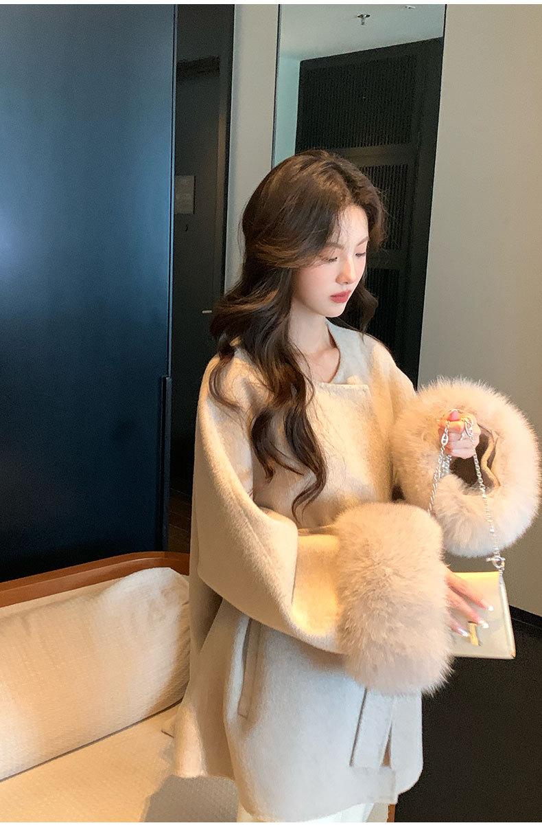 가을 겨울 양면 캐시미어 골드 모직 짧은 스타일 이미지 6