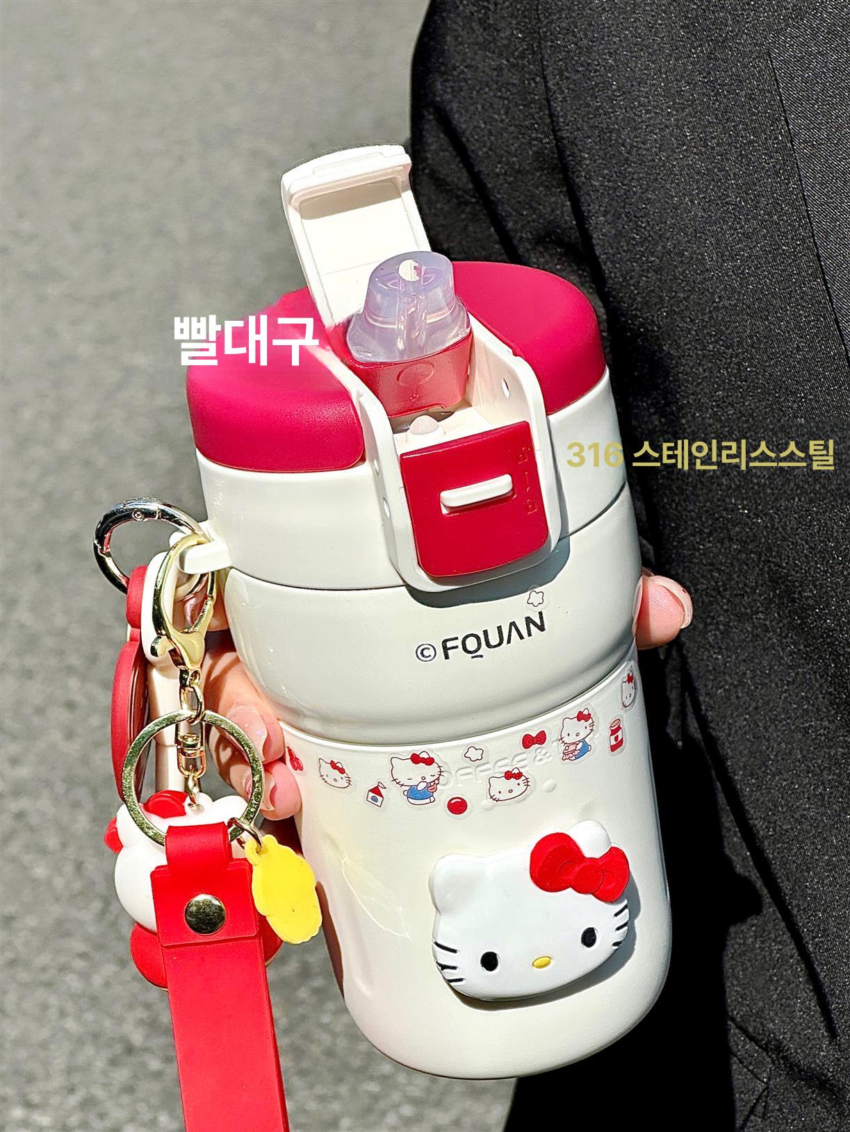 헬로키티 텀블러 보온컵 여성용 휴대용 316 스테인리스 커피 빨대컵 산리오 레드 앤 레드 스티커+레드 3 B - 상세 이미지 2
