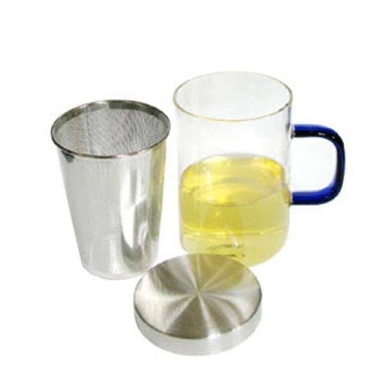 사마 녹차 뚜껑 머그잔 500ml 차망 물컵 찻잔 필터컵 - 메인 이미지