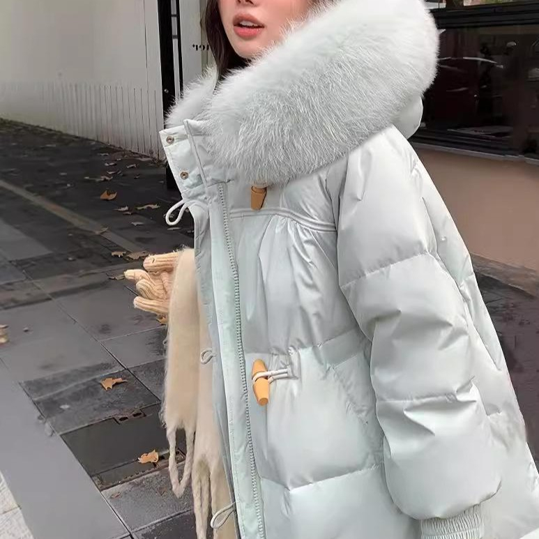 떡볶이 패딩 무릎위 큰 모피 카라 두꺼운 다운 자켓 - 메인 이미지