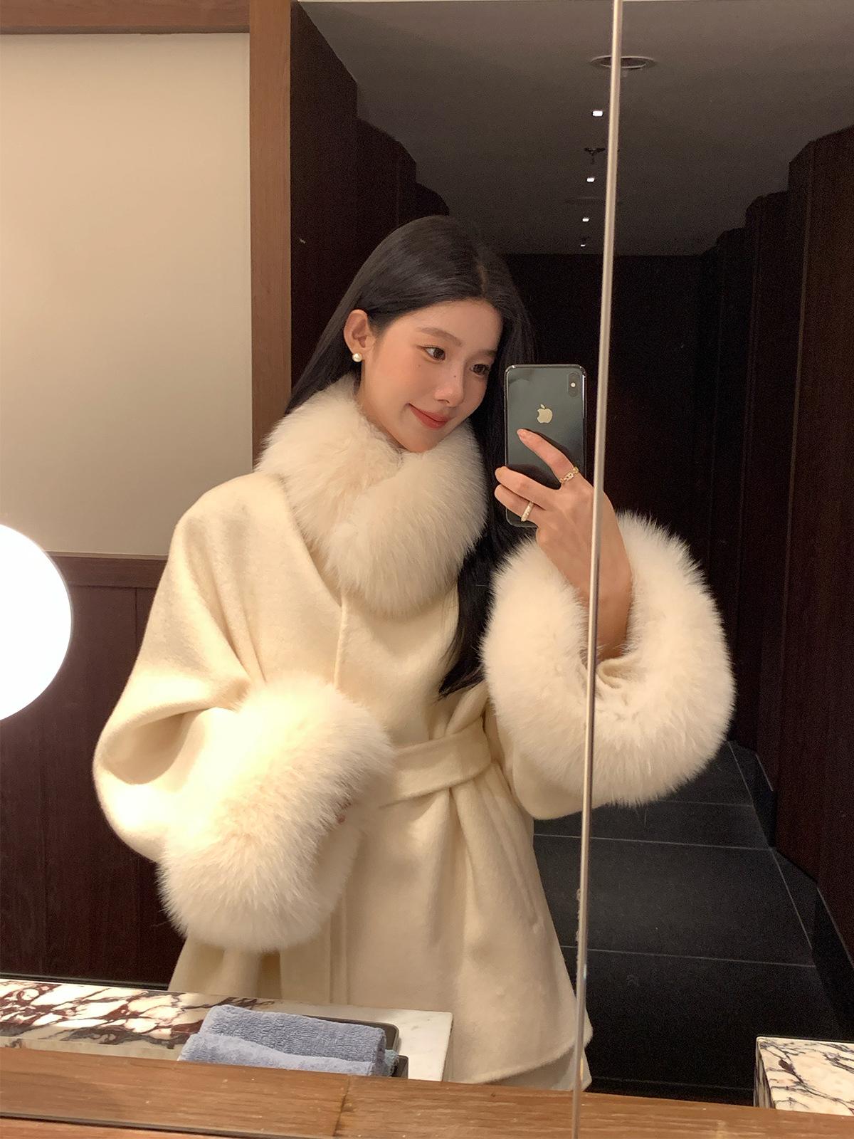가을 겨울 양면 캐시미어 골드 모직 짧은 스타일 이미지 7