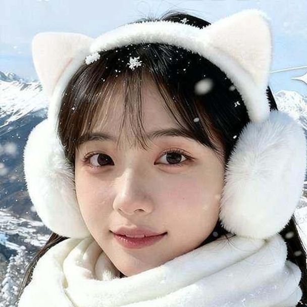 귀마개 여성용 고양이 보온 겨울 따뜻한 귀여운 털귀마개 - 메인 이미지