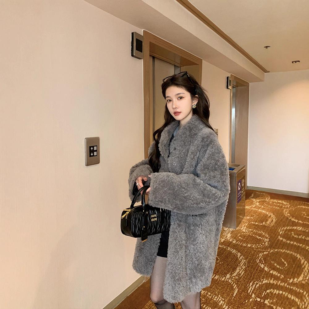 여성 겨울 양털 중장기장 가디건 양모 일체형 - 상세 이미지 2