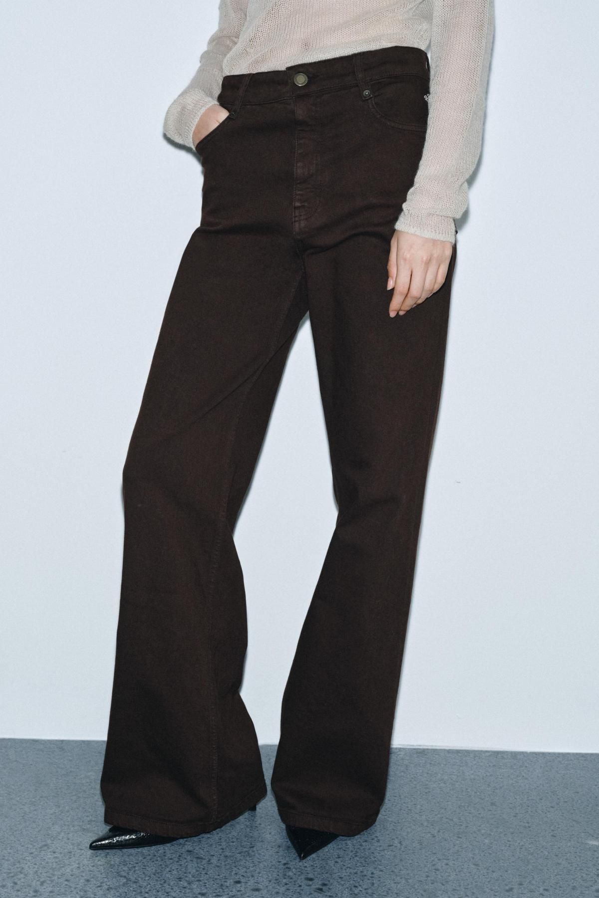 자라 하이웨이스트 와이드 데님 팬츠 8246/053 BROWN - 상품 이미지