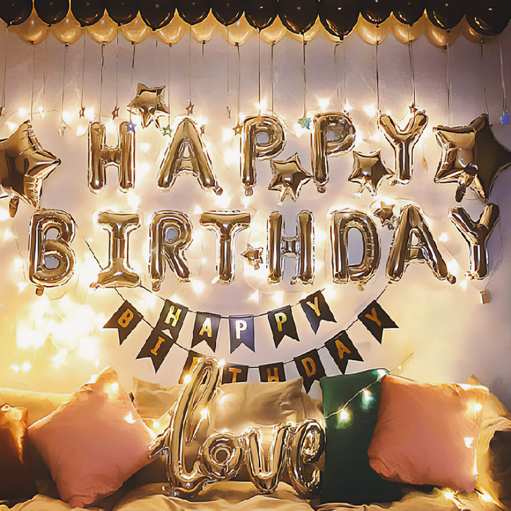 기쁨 LED 생일 파티 풍선 세트( 모던 스타) (손 펌프 포함) 장식 이벤트 파티용 - 메인 이미지
