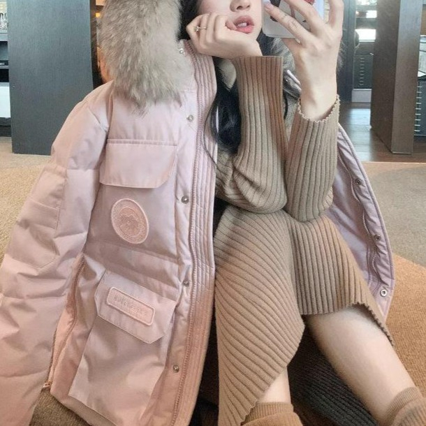 여성 겨울용 패딩 모자 털 덕다운 방한 자켓 - 메인 이미지