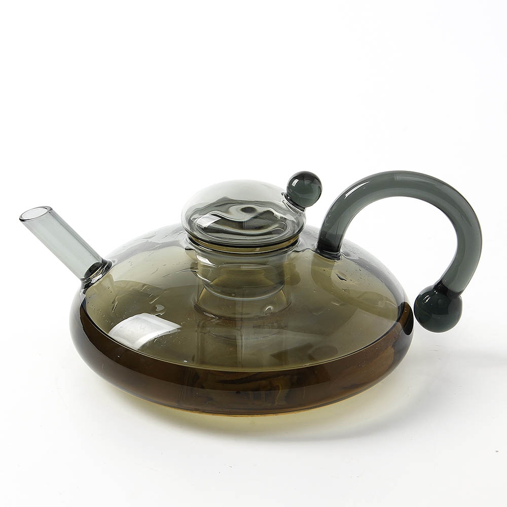 플랫 도트 내열 유리 차포트 티포트 600 ml (투명 블랙) 유리차 유리티 유리티팟 - 메인 이미지
