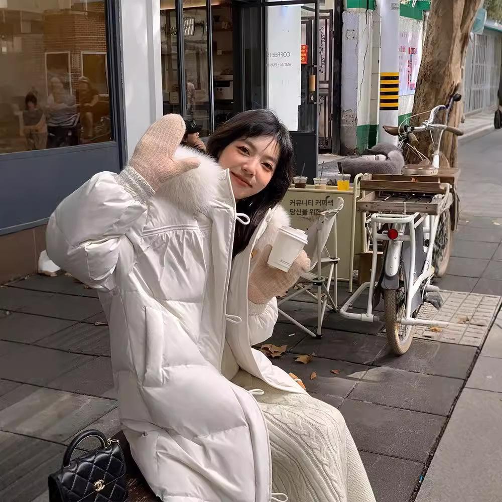 떡볶이 패딩 무릎위 큰 모피 카라 두꺼운 다운 자켓 - 상세 이미지 2
