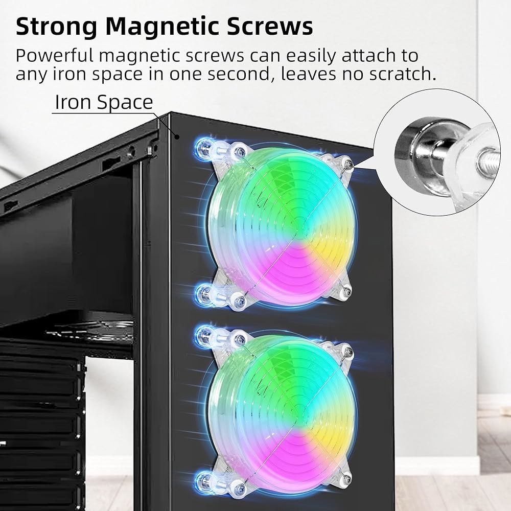 2PACK 120mm 4.72인치 PC 5V USB RGB 소형 팬, 마그네틱 나사 포함, 케이스, 서버, TV, 전자 기기용 조용한 컴퓨터 LED 냉각 120mm - 상세 이미지 2