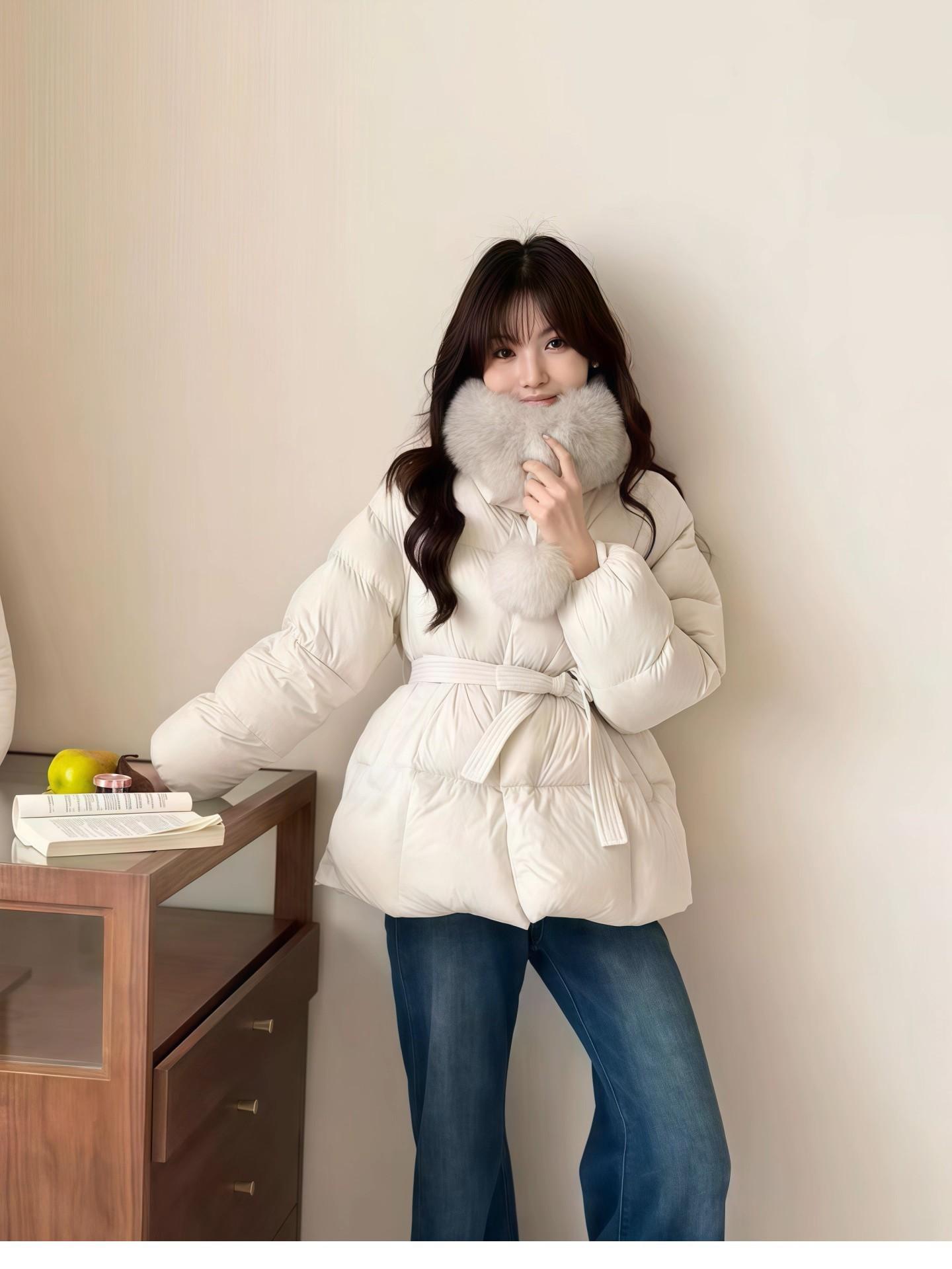 여성용 다운 패딩 오리털 슬림핏 재킷 허리 벨트 이미지 7