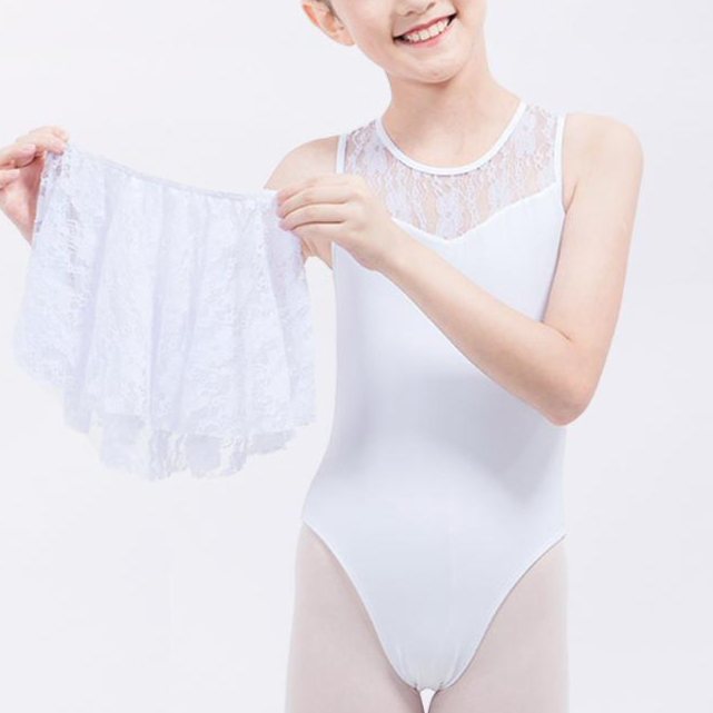 여아 레이스 발레복 아동 댄스 연습용 화이트 레이어드 스타일 - 메인 이미지