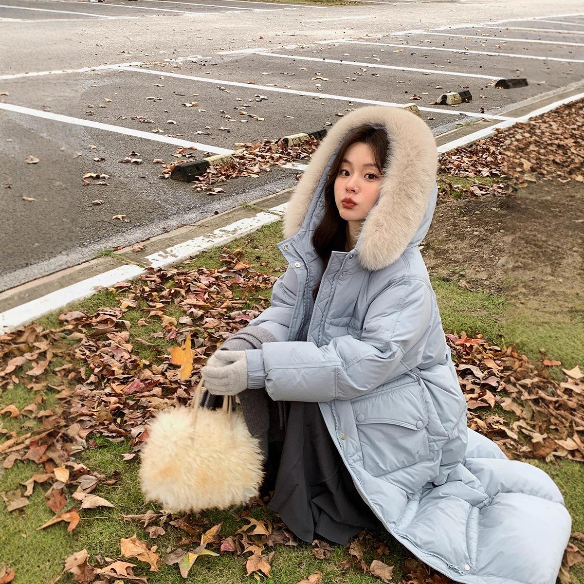 여성 롱 폭스퍼 카라 롱패딩 다운 코트 겨울 두꺼운 아우터 이미지 8