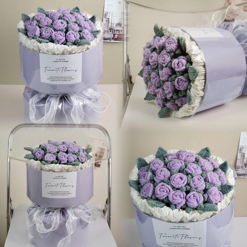 생일 선물 니트 버블 로즈 핸드메이드 꽃다발 여자친구 그레이프 퍼플 - 상품 이미지