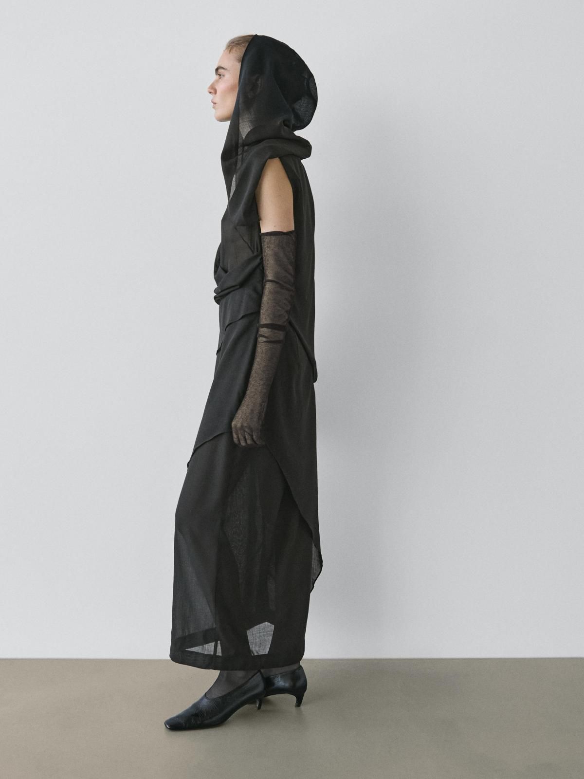 마시모두띠 울블렌드 미디 후드 원피스 9117/950 BLACK - 상세 이미지 5