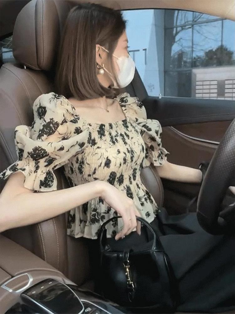 여성 라인 댄스티 반팔 상의 왈츠 댄스의상 모던 공연복 프릴 연습복 라틴댄스복 - 상품 이미지