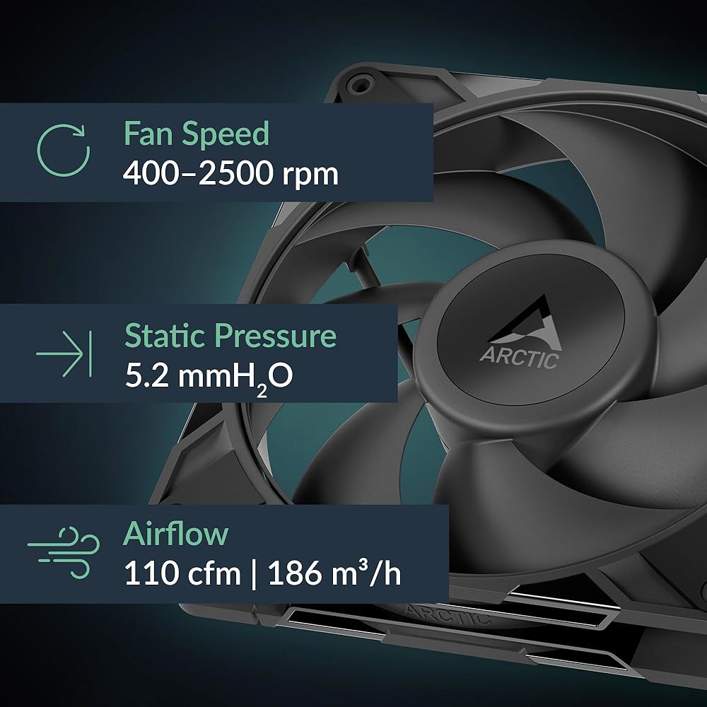 ARCTIC P14 Pro - 강력한 프리미엄 팬, 140mm PWM 400-2500RPM, 0RPM 5 PWM, 유체 다이내믹 베어링, 4핀 블랙 - 상세 이미지 2