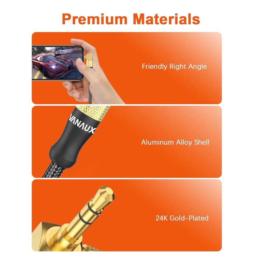VANAUX 90도 직각 Aux 케이블 수-수 3.5mm 오디오 스테레오 코드 노트북, 스마트폰, 음악 플레이어, 태블릿, 스피커와 호환 (3m/9.8피트) 1.5 ft - 상세 이미지 3