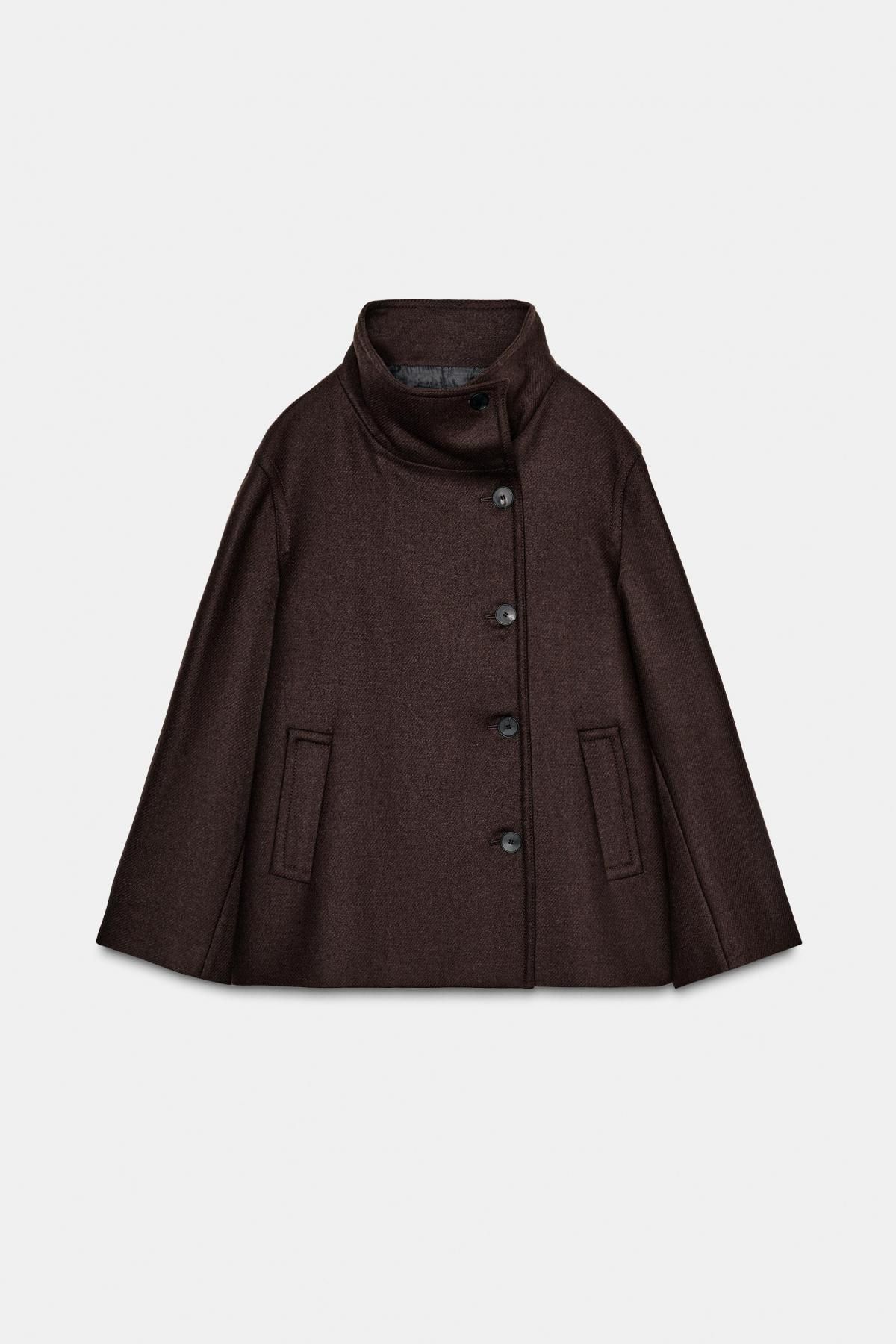 자라 클래식 울 하이넥 크롭 코트 2077/323 BROWN - 상품 이미지