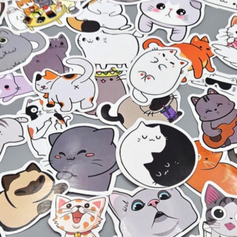빈티지 캐리어 씰 스티커(고양이 50p) 커스텀스티커 씰스티커 다꾸스티커 - 상품 이미지